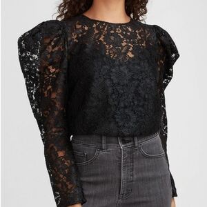 𝅺NEW! EXPRESS Puff Sleeve Lace Long Sleeve Blouse Top Small.